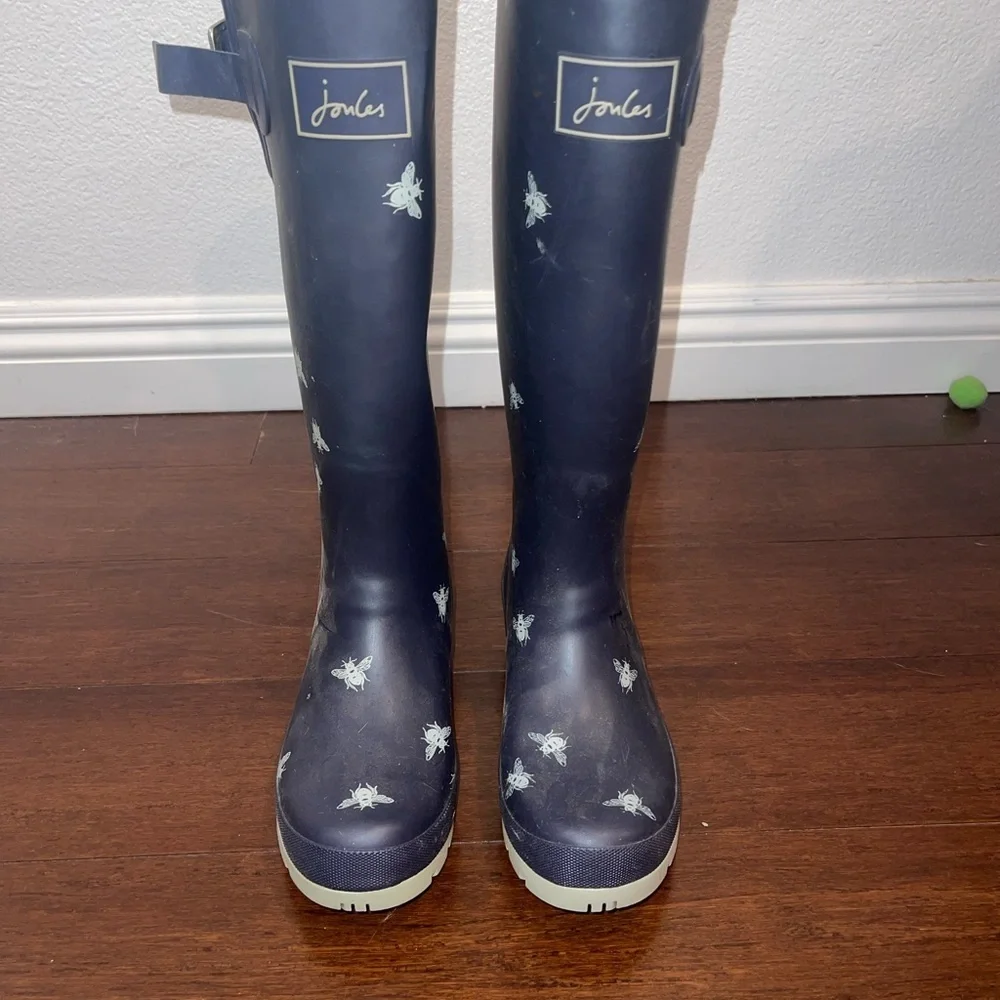 nwot nwob Bee Print joules Rain Boots navy blue galoshes 6